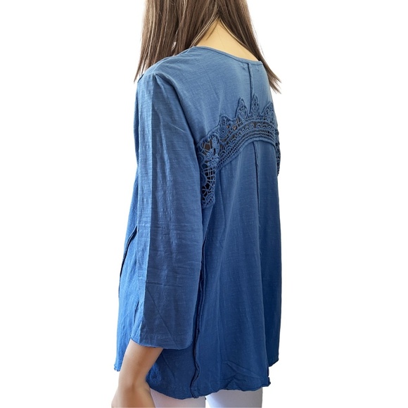 Tribal Jeans Top Blouse Tunic100% Cotton Embroidered Lace Iridescent Buttons - Picture 4 of 15